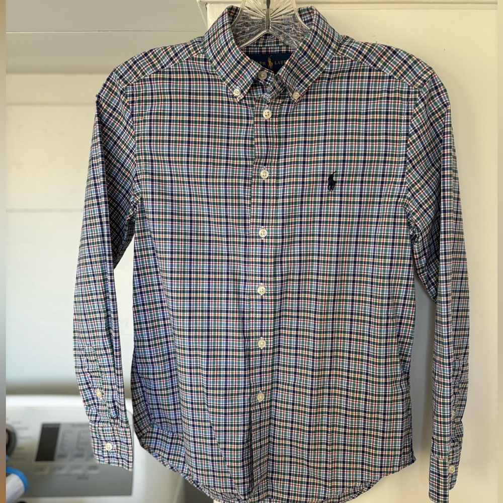 Ralph Lauren Boys  Blue, Green, and Red Plaid Shirt SZ M 10/12